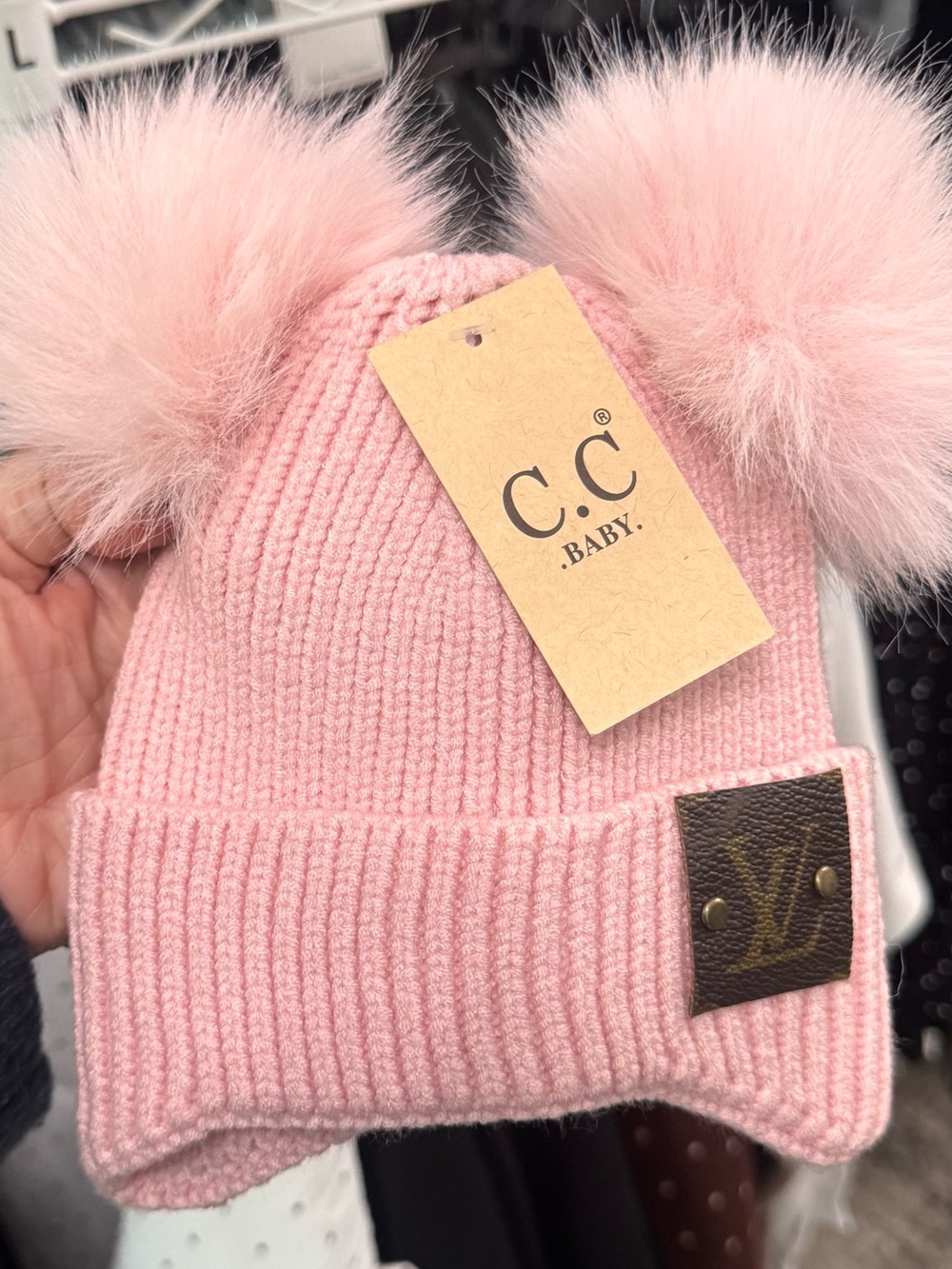 C.C. Baby Pink Double Pom Pom Knit Beanie for Kids — Soft Ribbed Hat